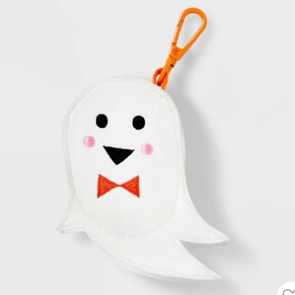 White & orange  Ghost Dog Waste Bag Holder With Key Ring